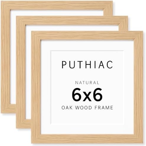 puthiac 6x6 Solid Oak Wood Picture Frames, Natural Oak, 3 Pack