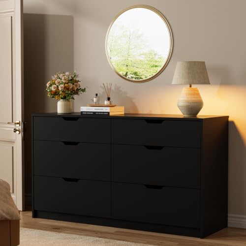 YESHOMY Black Dresser for Bedroom, 47.2" Modern Wood Chest with 6 Drawers