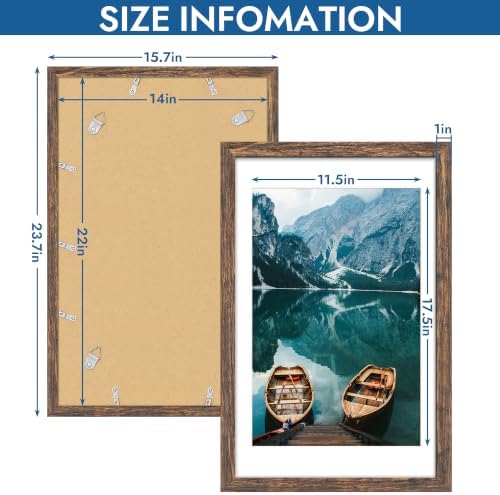 Hongkee 14x22 Picture Frame Set of 4, 14 x 22 Rustic Brown Wood(Mat 12x18)