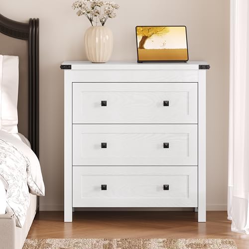 BORNOON 3-Drawer Dresser, Small Wooden Chest of Drawers with Metal Knobs, Water-Resistant Top, Storage Organizer with Anti-Tip Kit for Bedroom, Nursery, Living Room