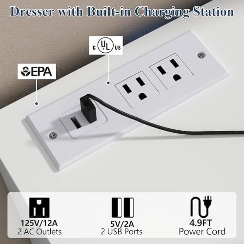 Gyfimoie 12-Compartment Divided Drawer Dresser w/Power Outlet, LED Light