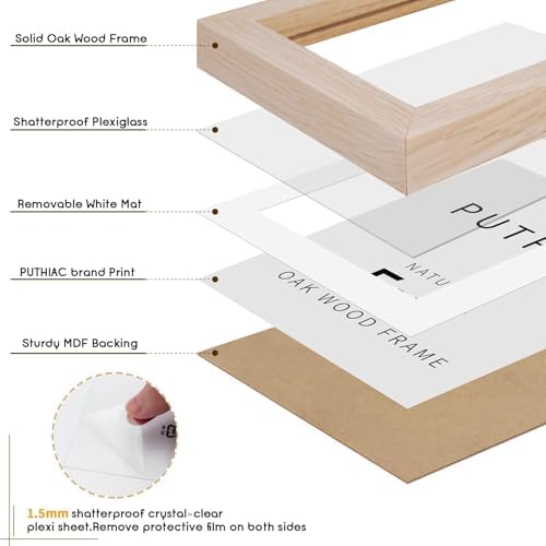 puthiac 5x7 Solid Oak Wood Picture Frames, Natural Oak, 3 Pack