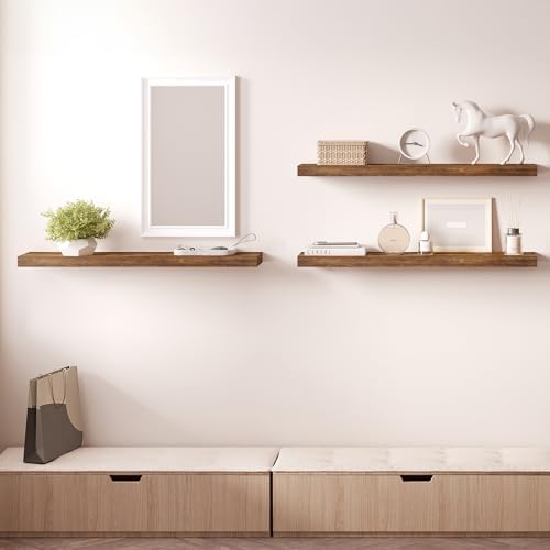 Ballucci Floating Shelves, 36" Long Wall Shelf, Set of 3, Wood Floating Shelves for Wall, Decorative Wall Shelves for Home Office, Living Room, Room Décor, 8" Deep, Set of 3, Rustic Brown