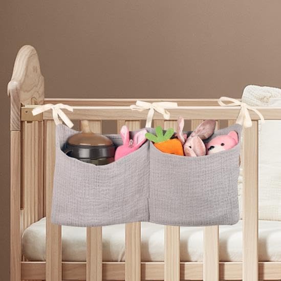 Dormitory Bed-Bunk Organizing Bag Nappy-bags Organizer Bedside Hanging Bags Milk Bottle Bib-Storage Bag Crib Organizer Bag Baby Nappy-Bag cotton (Light grey)