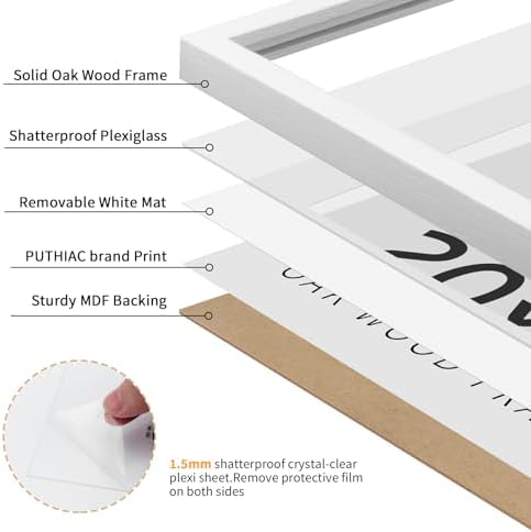 puthiac 20x20 Solid Oak Wood Picture Frame, White, 1 Pack