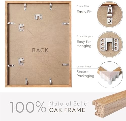 11x14 Picture Frame, 11x14 Solid Oak Frames with Mat to 8x10