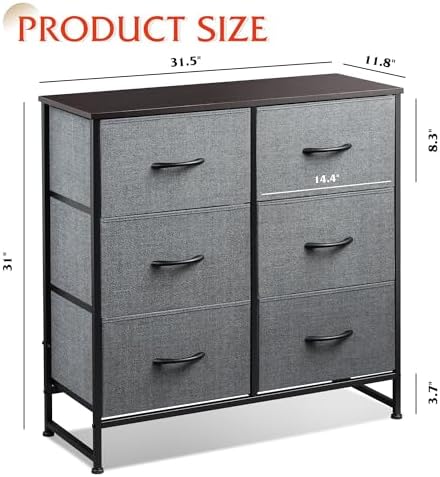 WLIVE Dresser for Bedroom with 6 Drawers, Dark Grey