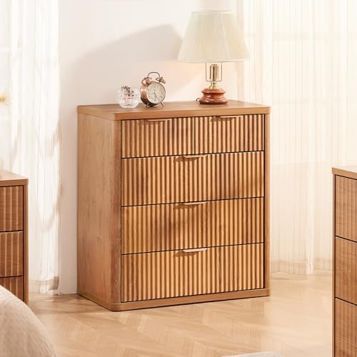 LEYAOYAO Fluted 5 Drawers Dresser for Bedroom Set of 2, 34" Tall Modern Chest of Drawers with Metal Handle, Curved Profile Design,Brown Wood Drawer Organizer for Bedroom, Living Room, Hallway