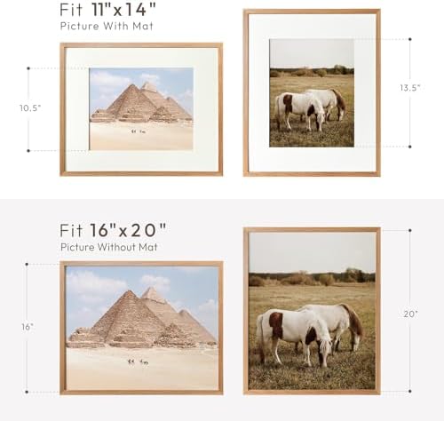 16x20 Picture Frame, Solid Oak Wood 16x20 Frames with Mat to 11x14