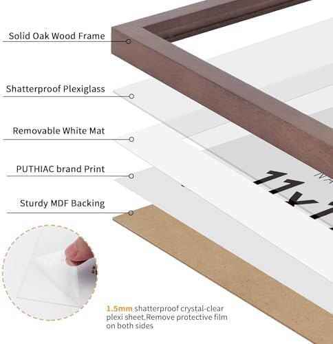 puthiac 11x17 Solid Oak Wood Picture Frames, Walnut, 3 Pack