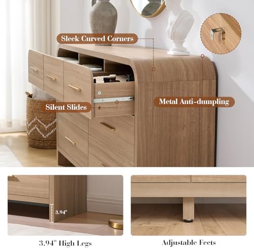 Curved Drawer Dresser for Bedroom with 7 Drawers, 54'' Wide Chest of Drawer