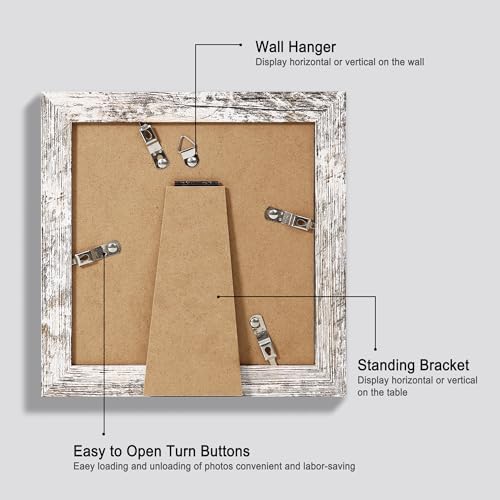 Hongkee 6x6 Picture Frame Set of 4, Made of Real Glass and Multicolour Wooden Frame, 6 by 6 Photo for Wall or Tabletop - Display Picture 4x4 with Mat or 6x6 Without Mat