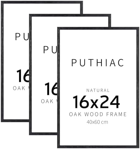 puthiac 16x24 Solid Oak Wood Picture Frames, Black, 3 Pack