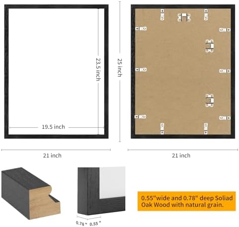 puthiac 20x24 Solid Oak Wood Picture Frames, Black, 3 Pack