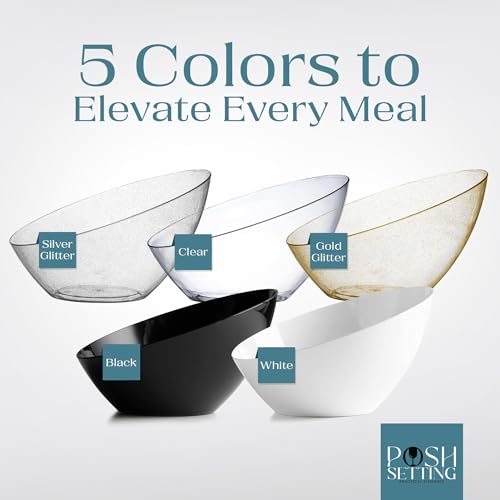 Posh Setting Black Plastic Serving Bowls Disposable - Angled Bowls - Angled Candy Bowl - Plastic Snacks & Chip Bowls for Parties - Black, Gold & Clear, White Serving Dishes, 8 OZ, 5 Pack - color: Black, size: Small 8 OZ