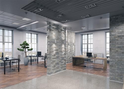 BELECO 15x10ft Fabric Modern Office Backdrop Video Conference Elegant Business Office Interior Brick Wall Windows Virtual Office Photo Background Live Video Zoom Calls Photoshoot Props (A10555-1510) - size: 15x10FT