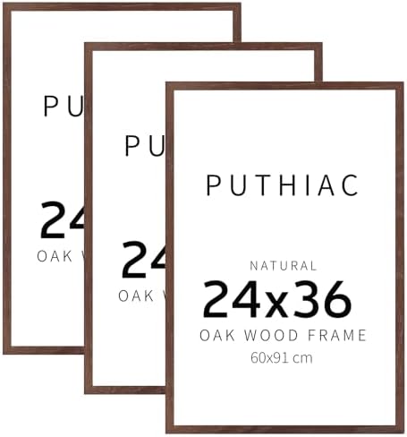 puthiac 24x36 Solid Oak Wood Picture Frames, Walnut, 3 Pack