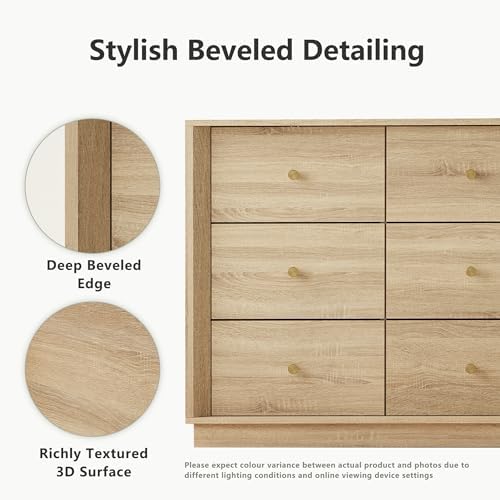FORTUNETEC 55" Wide 9 Drawer Dresser for Bedroom, Oak
