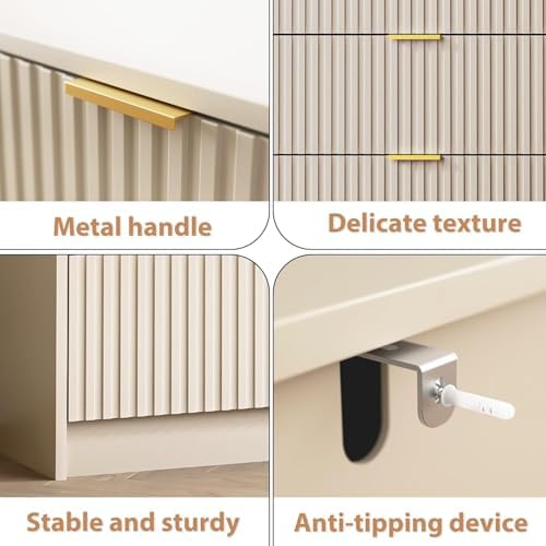 MAISONARIA Beige 9 Drawer Dresser for Bedroom, 63" Wide Modern Fluted Dresser with Gold Metal Handles, Chest of Drawers for Bedroom, Living Room, Entryway, Hallway
