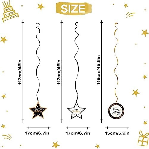 Happy 17th Birthday Black & Gold Glitter Swirls Streamers Party Decorations - 15 Pcs 17th Birthday Hanging Swirls Streamers Kit,Cheers to Seventeen Years Old Bday Party Sign.