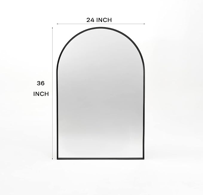 Arched Wall Mirror for Bathroom, 24"x36" Black Modern Metal Frame for Entryway Living Room Bedroom Wall Decor