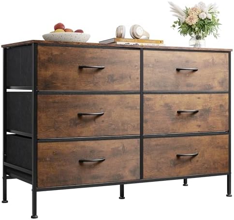 WLIVE Dresser for Bedroom with 6 Fabric Drawers, Rustic Brown