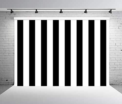 BELECO 8x8ft Fabric Black and White Stripes Backdrop Black White Stripes Baby Shower Birthday Party Decorations Backdrop Striped Theme Cake Table Decor Banner Photo Booth Studio Props - size: 8x8ft
