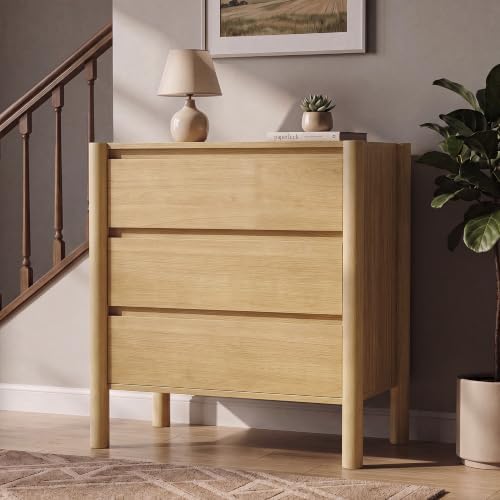 CHUWELL 27.6" Wide Oak 3 Drawer Dresser for Bedroom with Solid Wood Legs