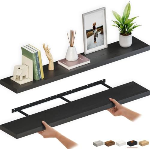 Ballucci Floating Shelves for Wall, 60" Wood Wall Shelf Set of 2, with Invisible Brackets for Bathroom, Living Room, Bedroom, Kitchen, Nursery, 8" Deep, Black