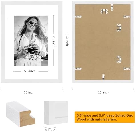 puthiac 9x12 Solid Oak Wood Picture Frames, White, 3 Pack