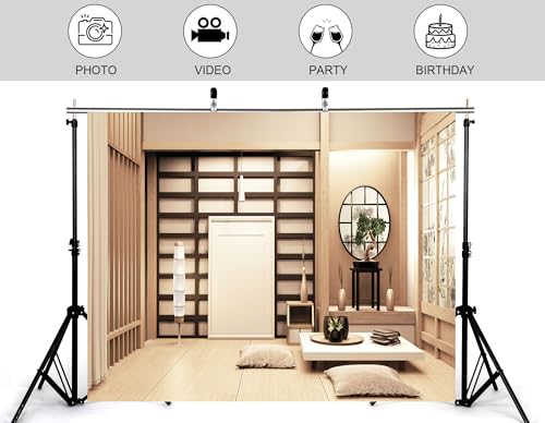 9x9ft Japanese Style Empty Room Backdrop Blank Frame Bonsai Display Photography Background for Studio Shoot and Traditional Home Decorations Tapestry Photo Booth Props - size: 9x9ft