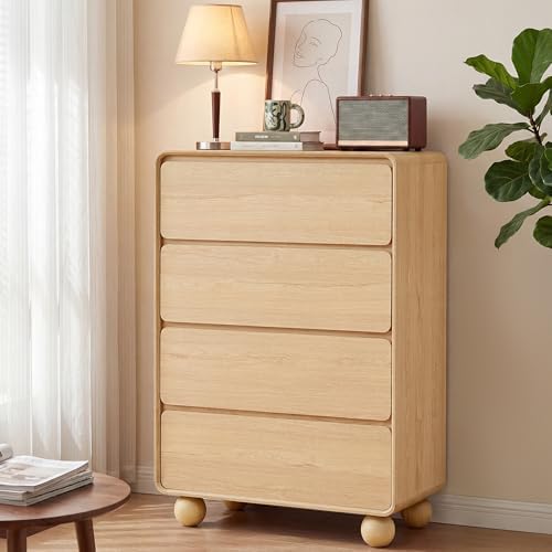 46" Tall Wooden 4 Drawer Dresser for Bedroom,Modern Chest of Drawer,Natural