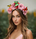 Elegant Butterfly Flower Headband for Women Boho Handmade Rose Floral Crown Wedding Bridal Festivals Cosplay Prom Photo Props Headpiece (A3 purple, Adjustable) - color: A3 purple