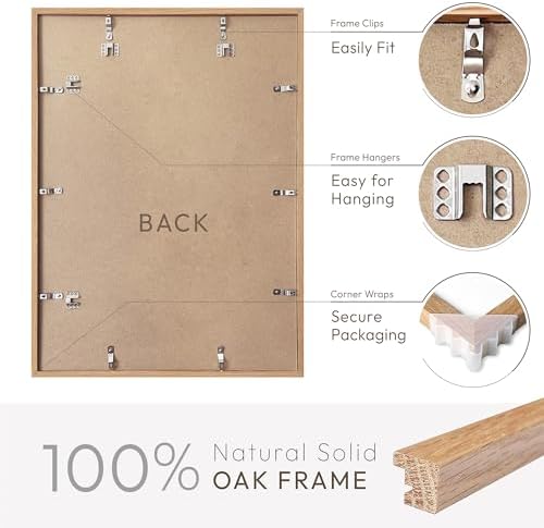 16x24 Poster Frame, Solid Oak Wood 16x24 Frames with Mat to 12x18