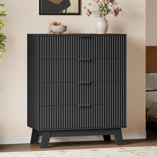 BORNOON 39" Tall Dresser for Bedroom, 4-Drawer Fluted Chest of Drawers, Modern Wood Highboy with Deep Storage, Metal Slides & Handles, Anti-Tip Kit, Vertical Clothes Organizer for Apartment, Nursery