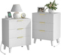3 Drawers Nightstands Set of 2 w/Charging Station, Modern Fluted Dresser