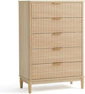 LINSY HOME Fluted 5 Drawers Dresser, 46" Tall Modern Chest of Drawers, Curved Profile Design, Mid Century Wood Dresser with Metal Handle for Bedroom, Living Room, Hallway, Entryway, Oak