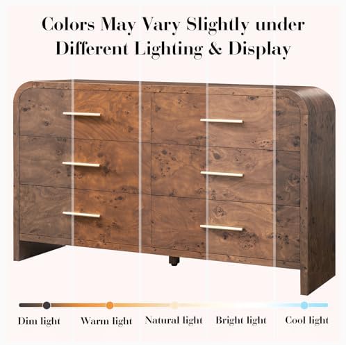 Curved Drawer Dresser for Bedroom with 6 Drawers, 54'' Wide Chest of Drawer
