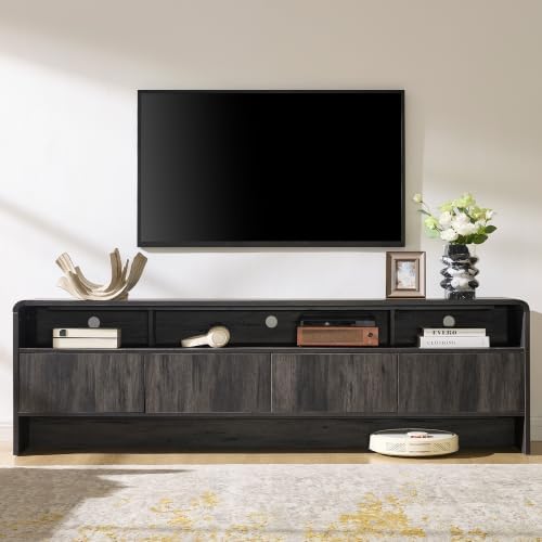 AMERLIFE 70" Modern Curved TV Stand with Storage for TVs Up to 80"