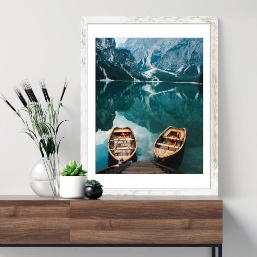 Hongkee 16x20 Frames Set of 4, 16 x 20 Distressed White Wood(Mat 11x14)