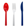 Party Essentials Patriotic Assortment Hard Plastic Combo Pack, Disposable Cutlery Sets, 51 Pieces/ 17 Place, Red/White/Blue - size: 51 Pieces/ 17 Place Settings