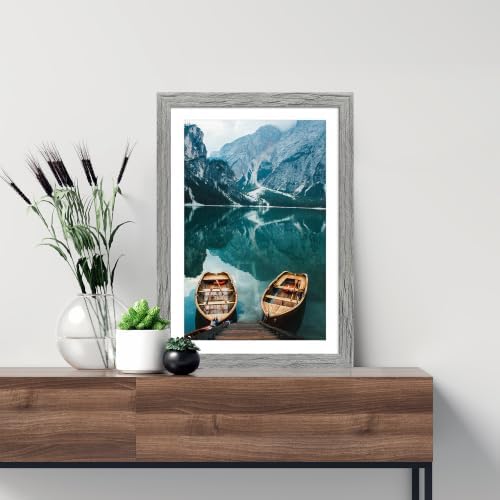 Hongkee 14x20 Frame Set of 4, 14 x 20 Grey Wood Style(Mat 12x18)
