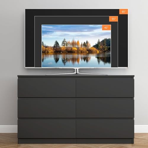 Black 6 Drawer Dresser for Bedroom, Modern Deep Drawer Dresser,Wide Chest of Drawers for Bedroom,Wood Storage Organizer Furniture,TV Dresser for Living Room