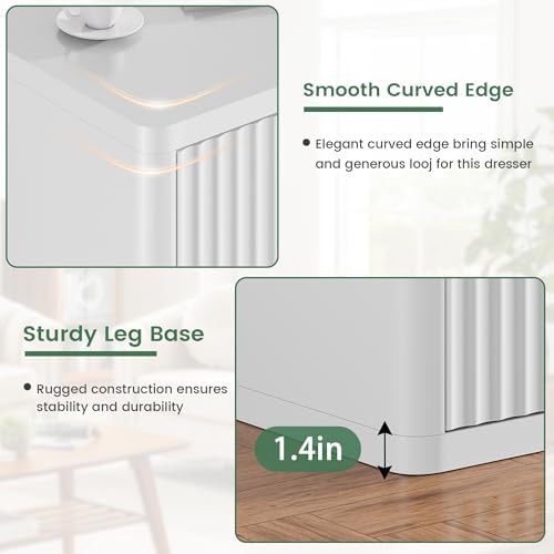 Standifurno White Fluted Dresser for Bedroom with 6 Drawers, 48" Wide Modern Curved Chest of Drawers, Wooden Dresser TV Stand, Wood Closet Clothes Storage Organizer for Living Room