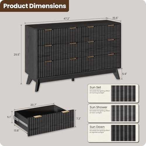 47" Wide Fluted 6 Drawers Dresser for Bedroom,Curved Edge,Black