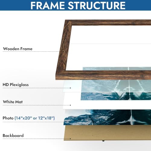 Hongkee 14x20 Frame Set of 4, 14 x 20 Rustic Brown Wood Style(Mat 12x18)