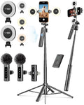 USKEYVISION Vlogging Kit for iPhone&Android,Content Creator Essentials,YouTube Starter Kit w/Wireless Microphone&Remote,68” Auto Face Tracking Tripod for iPhone w/Light for TikTok Video Recording - style: Vlogging Kit-A