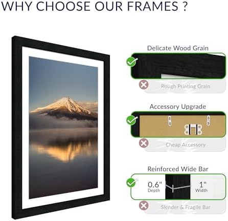 14x20 Poster Frame, Black Wood Frame with 12x18 Mat, 3 Pack