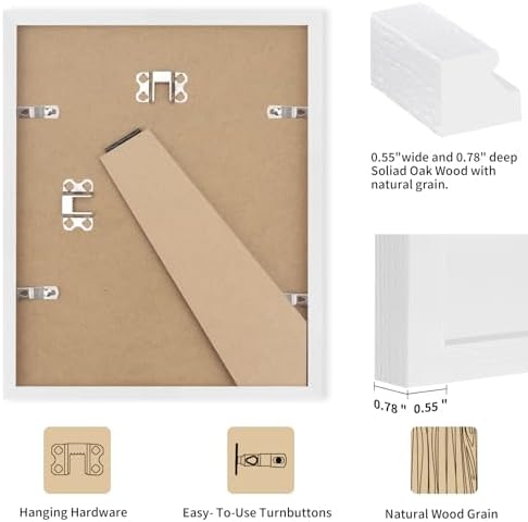 puthiac 5x7 Solid Oak Wood Picture Frame, White, 1 Pack