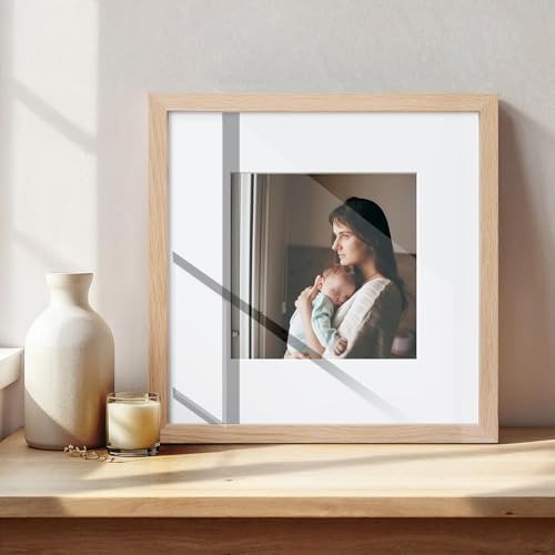 puthiac 8x8 Solid Oak Wood Picture Frames, Natural Oak, 3 Pack
